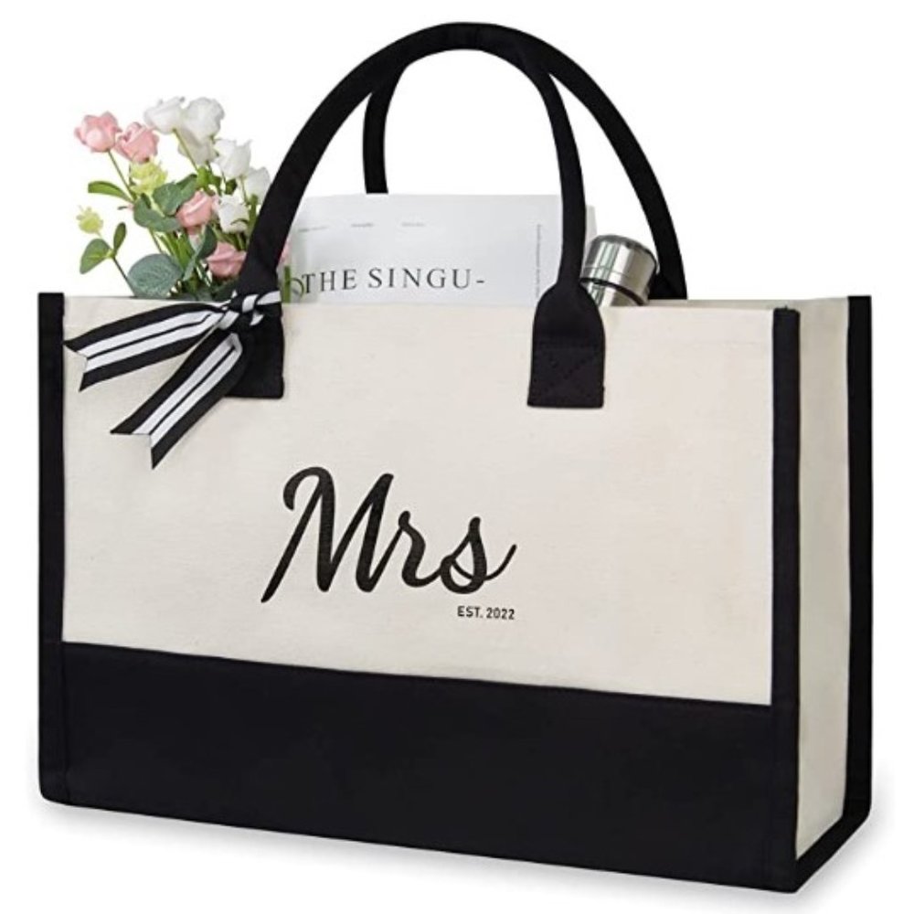 TOPDesign Mrs Bride Canvas Tote Bag Natural/Black